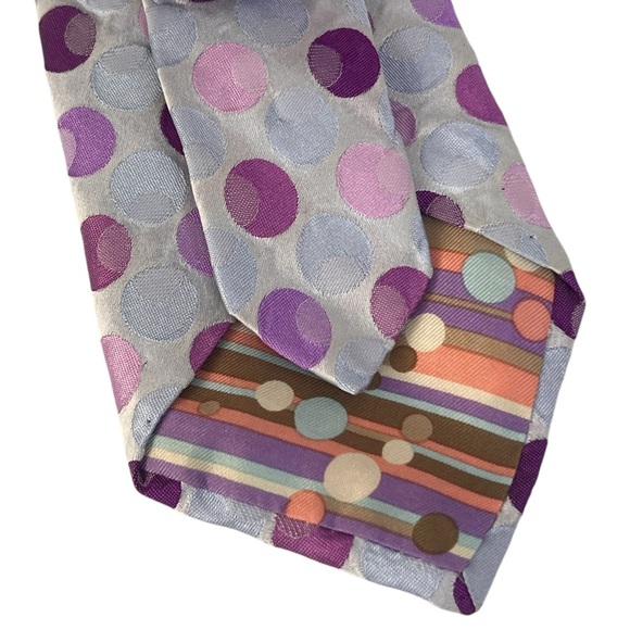 Ted Baker 110% Silk Polka Dot Tie Silver Purple Blue Pink - Picture 4 of 6